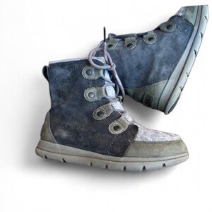 Sorel Explorer Joan Boot Gray Suede Lace Up Bootie Sz 8.5
